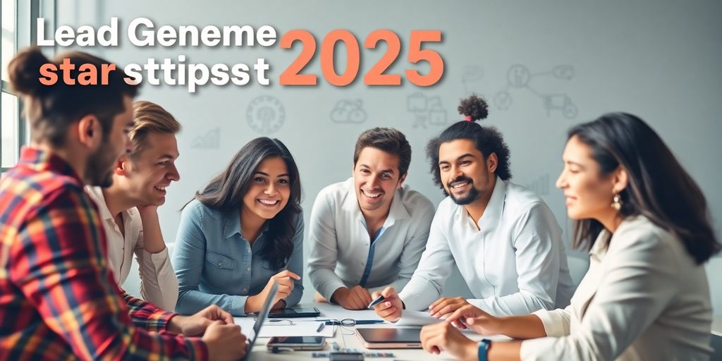 Business professionals collaborating on lead generation strategies in 2025.