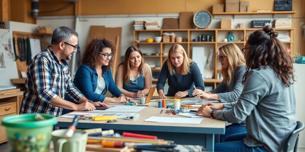 Group of local business partners collaborating at a table.
